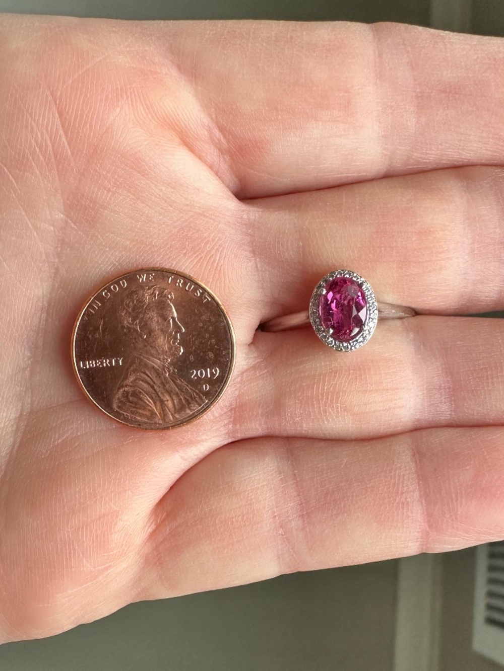 💖 14k White Gold Pink Tourmaline & Diamond Halo Ring ✨ Size 7 - Picture 9 of 10